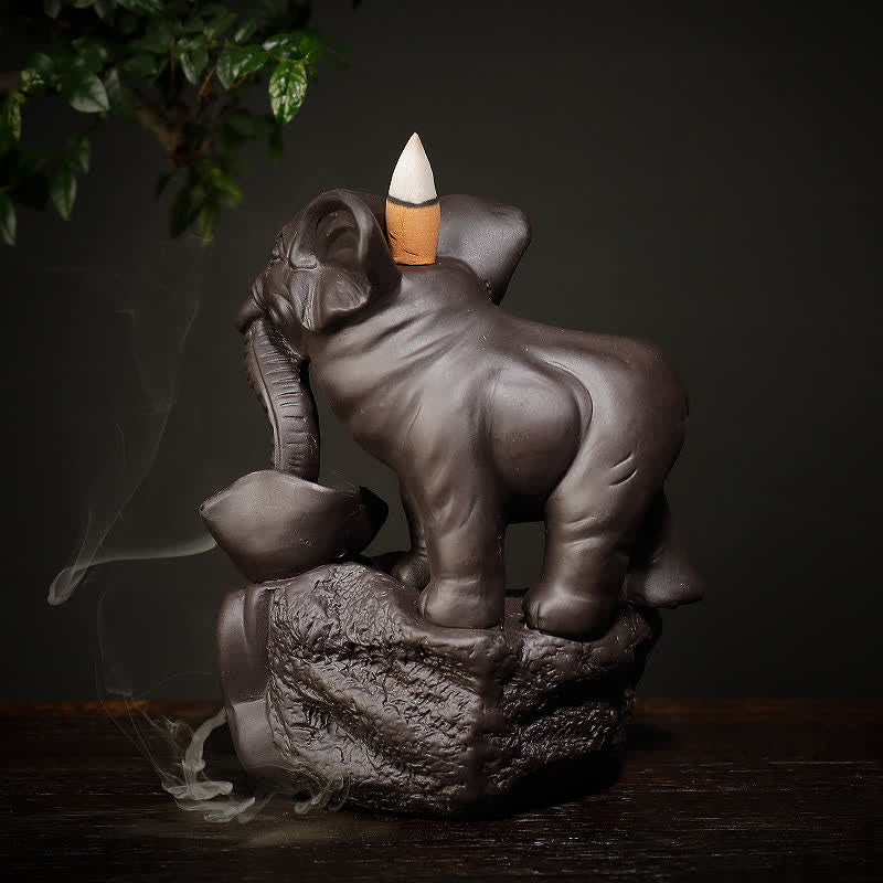 Purple Clay Tibetan Elephant Backflow Incense Burner for Peace