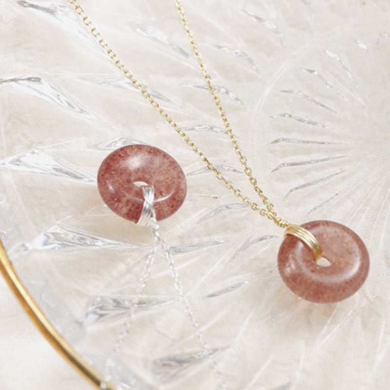 Strawberry Quartz Silver Necklace 45cm for Healing & Love