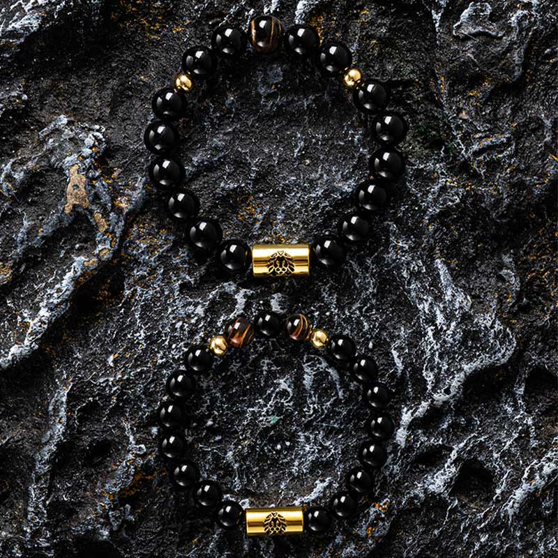 Black Onyx Tiger Eye Protection Bracelet with Lion Bead