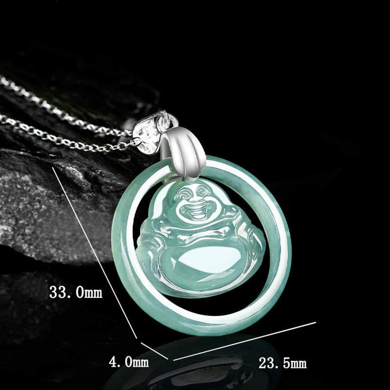 Natural Jade Laughing Buddha Necklace for Abundance & Joy
