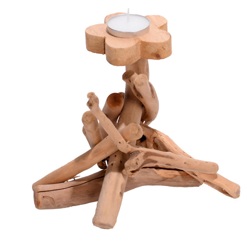 Spiritueller Kerzenhalter aus Tannenholz für Meditationsaltar, 16 cm