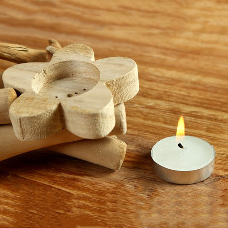 Spiritueller Kerzenhalter aus Tannenholz für Meditationsaltar, 16 cm