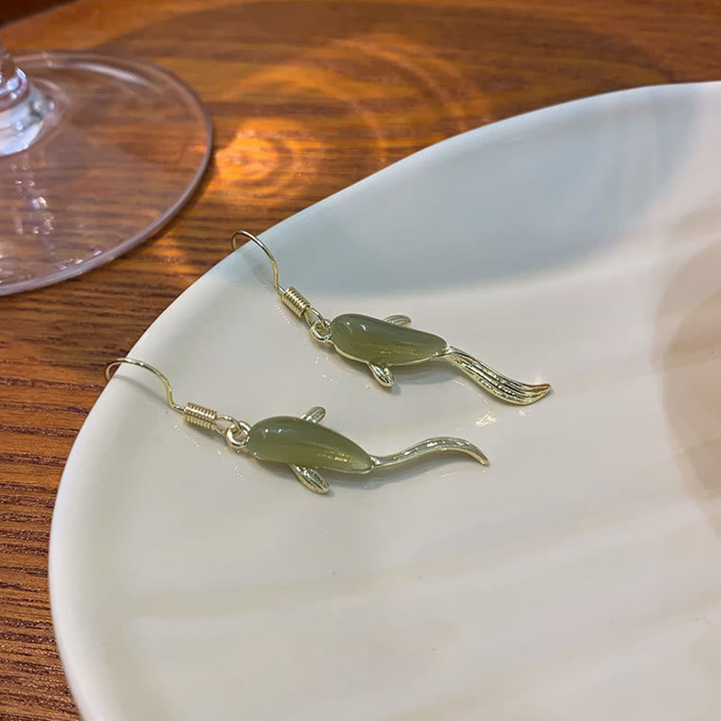 Glücksbringer-Ohrringe aus Jade mit Fischmuster