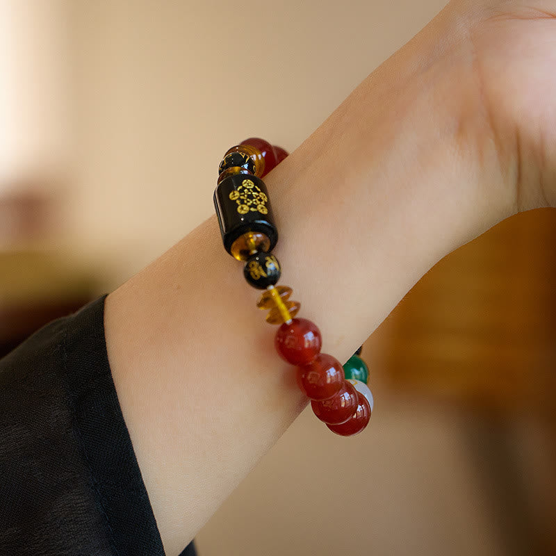 Fünf Elemente Schwarzes Onyx-Achat-Armband für Weisheit und Reichtum