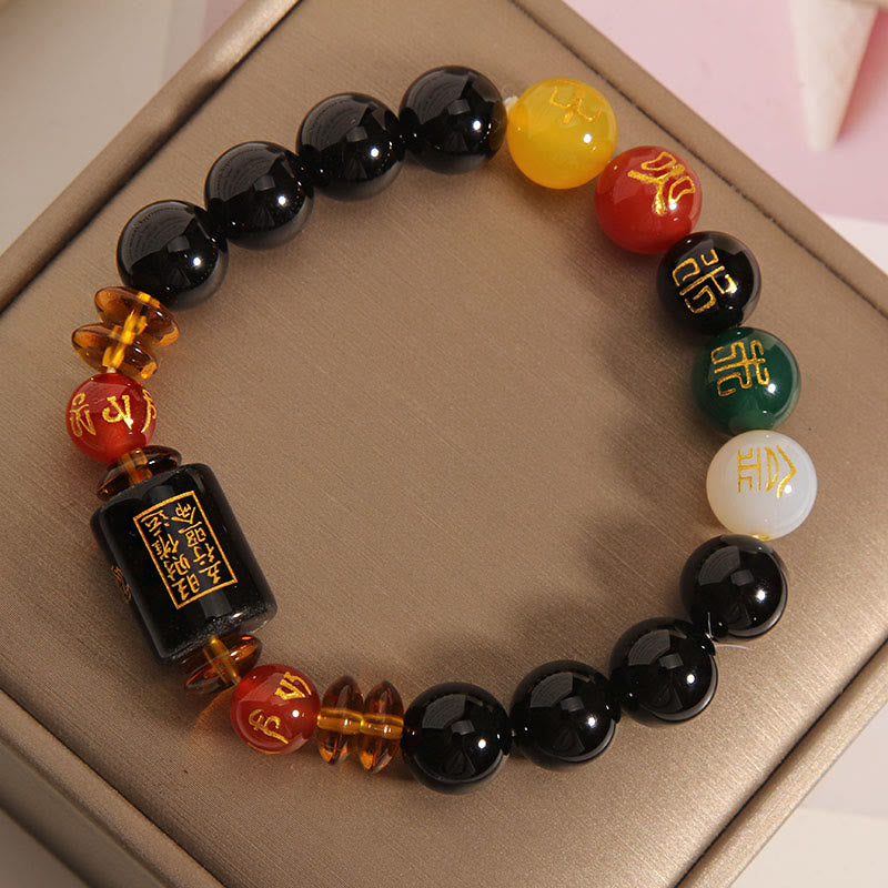 Fünf Elemente Schwarzes Onyx-Achat-Armband für Weisheit und Reichtum