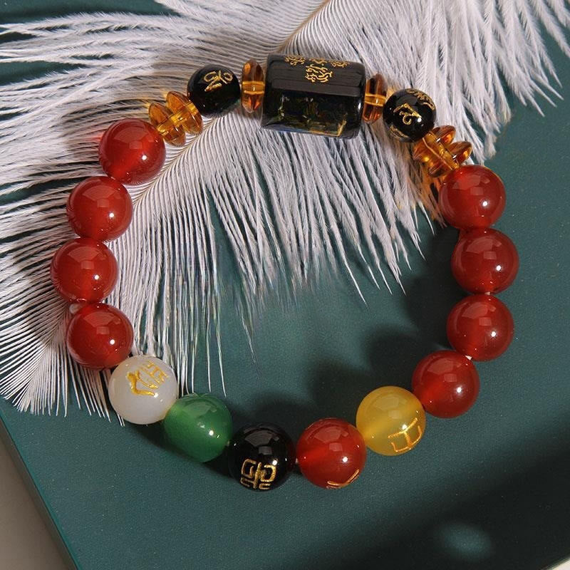 Fünf Elemente Schwarzes Onyx-Achat-Armband für Weisheit und Reichtum