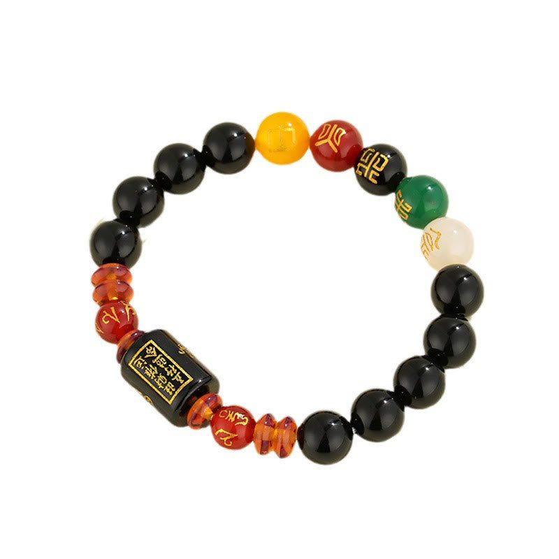 Fünf Elemente Schwarzes Onyx-Achat-Armband für Weisheit und Reichtum