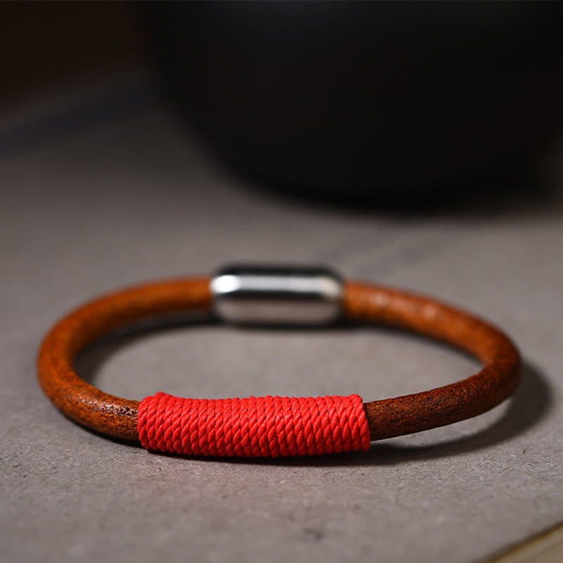 Spirituelles Armband mit fünf Elementen | Tibetisches Leder-Glücksgeflecht 19 cm
