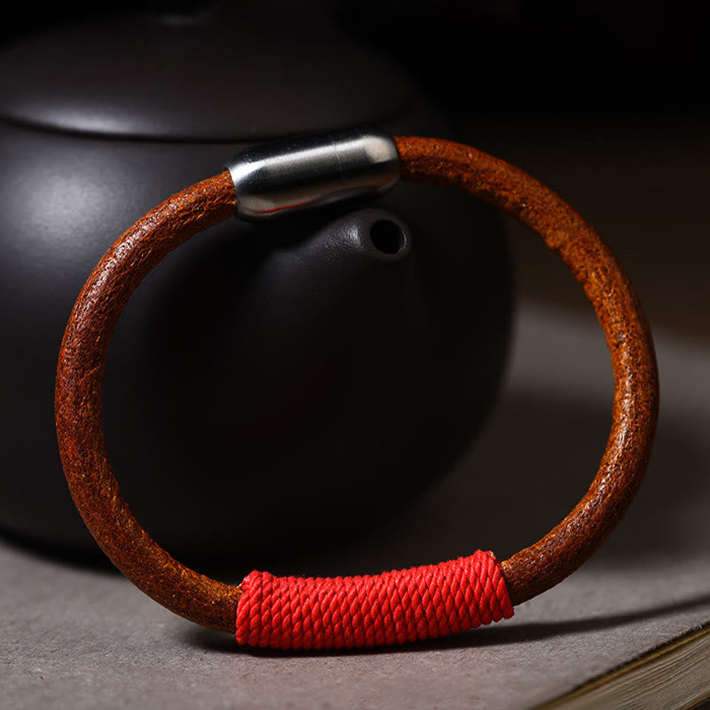 Spirituelles Armband mit fünf Elementen | Tibetisches Leder-Glücksgeflecht 19 cm