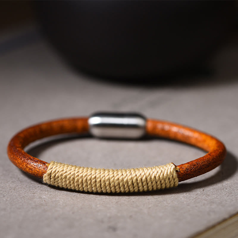 Spirituelles Armband mit fünf Elementen | Tibetisches Leder-Glücksgeflecht 19 cm
