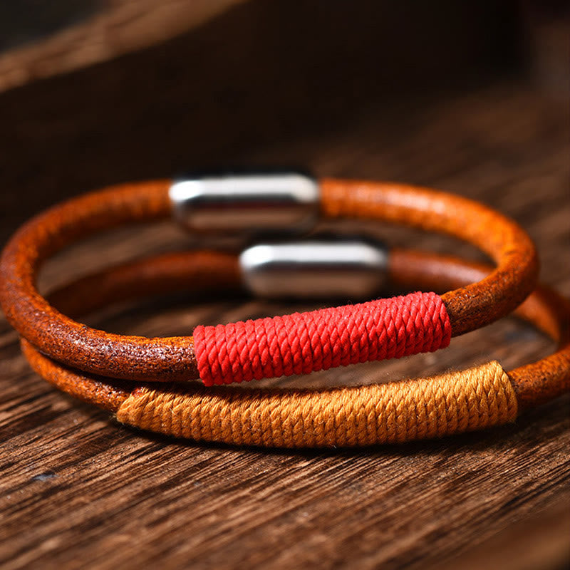 Spirituelles Armband mit fünf Elementen | Tibetisches Leder-Glücksgeflecht 19 cm