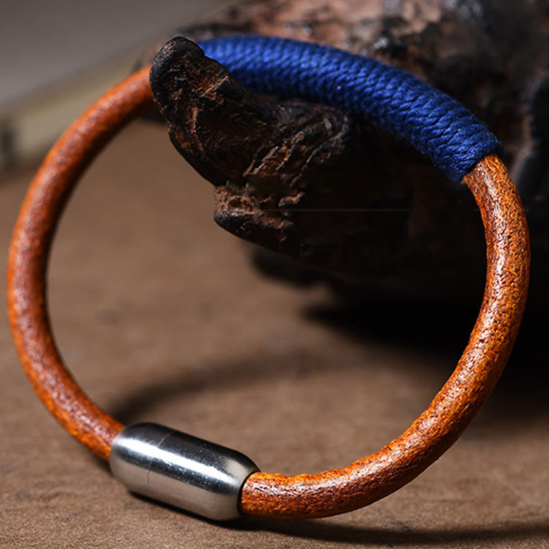Spirituelles Armband mit fünf Elementen | Tibetisches Leder-Glücksgeflecht 19 cm