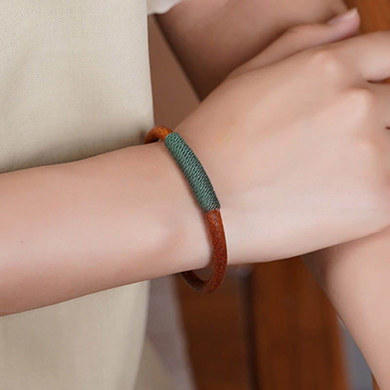 Spirituelles Armband mit fünf Elementen | Tibetisches Leder-Glücksgeflecht 19 cm