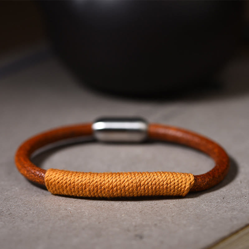 Spirituelles Armband mit fünf Elementen | Tibetisches Leder-Glücksgeflecht 19 cm