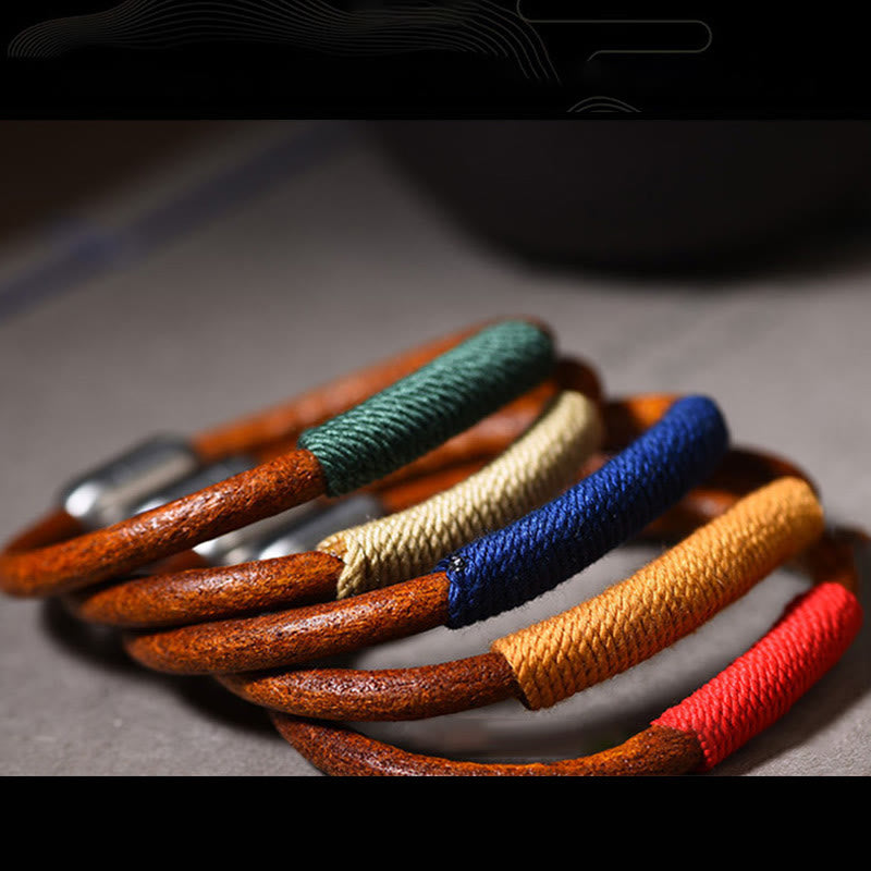 Spirituelles Armband mit fünf Elementen | Tibetisches Leder-Glücksgeflecht 19 cm