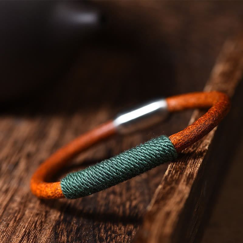 Spirituelles Armband mit fünf Elementen | Tibetisches Leder-Glücksgeflecht 19 cm