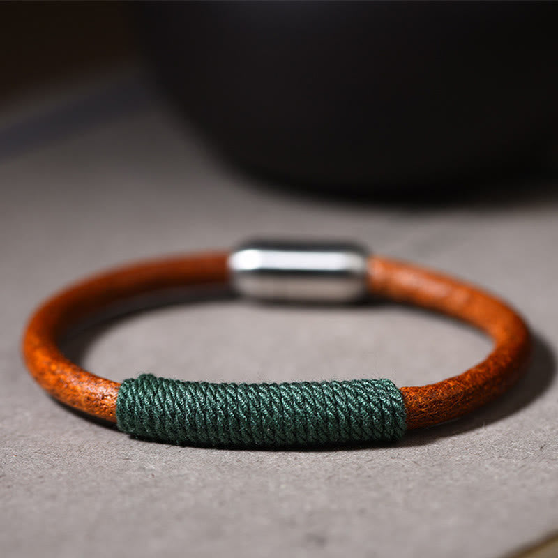Spirituelles Armband mit fünf Elementen | Tibetisches Leder-Glücksgeflecht 19 cm