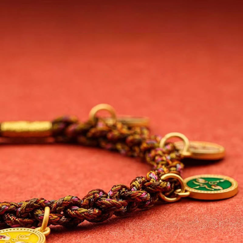 Fünf Götter des Reichtums Spirituelles Schnurarmband 14 Karat Gold