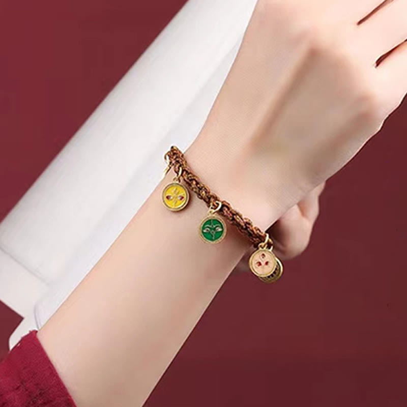 Fünf Götter des Reichtums Spirituelles Schnurarmband 14 Karat Gold