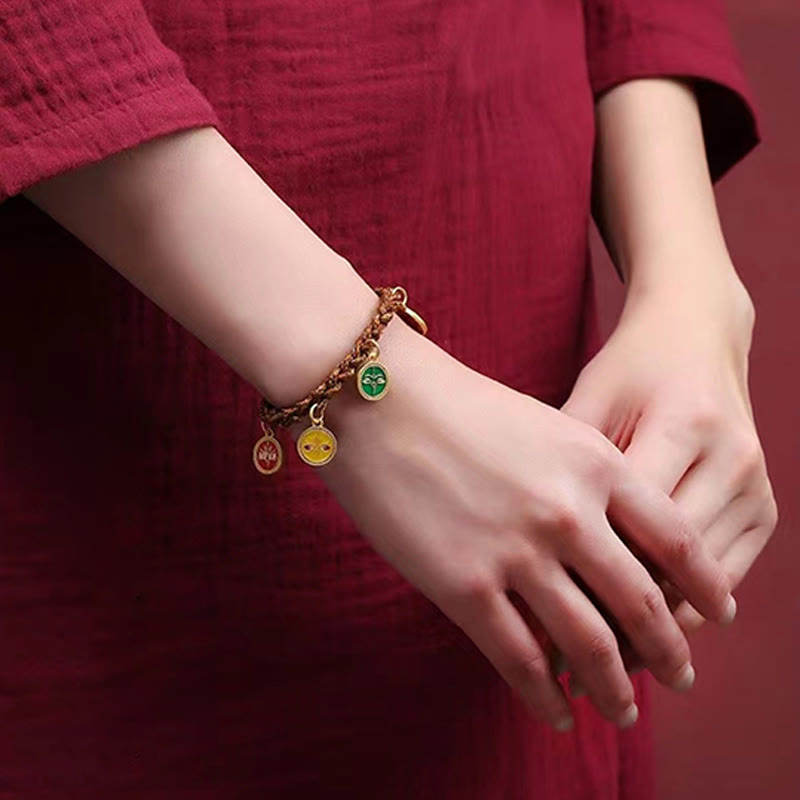 Fünf Götter des Reichtums Spirituelles Schnurarmband 14 Karat Gold