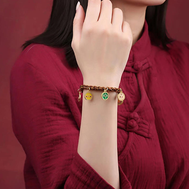 Fünf Götter des Reichtums Spirituelles Schnurarmband 14 Karat Gold