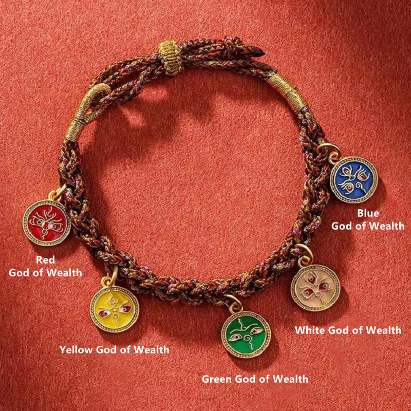 Fünf Götter des Reichtums Spirituelles Schnurarmband 14 Karat Gold