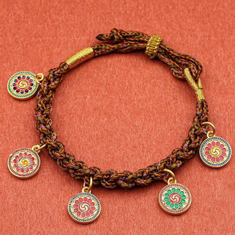 Fünf Götter des Reichtums Spirituelles Schnurarmband 14 Karat Gold