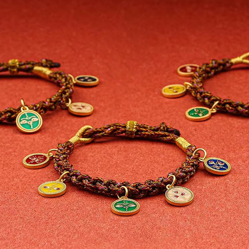 Fünf Götter des Reichtums Spirituelles Schnurarmband 14 Karat Gold