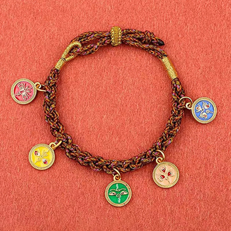 Fünf Götter des Reichtums Spirituelles Schnurarmband 14 Karat Gold