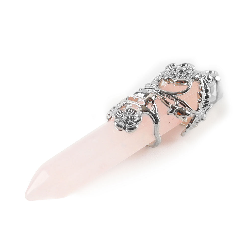 Flower Wrapped Rose Quartz Healing Crystal Pendant