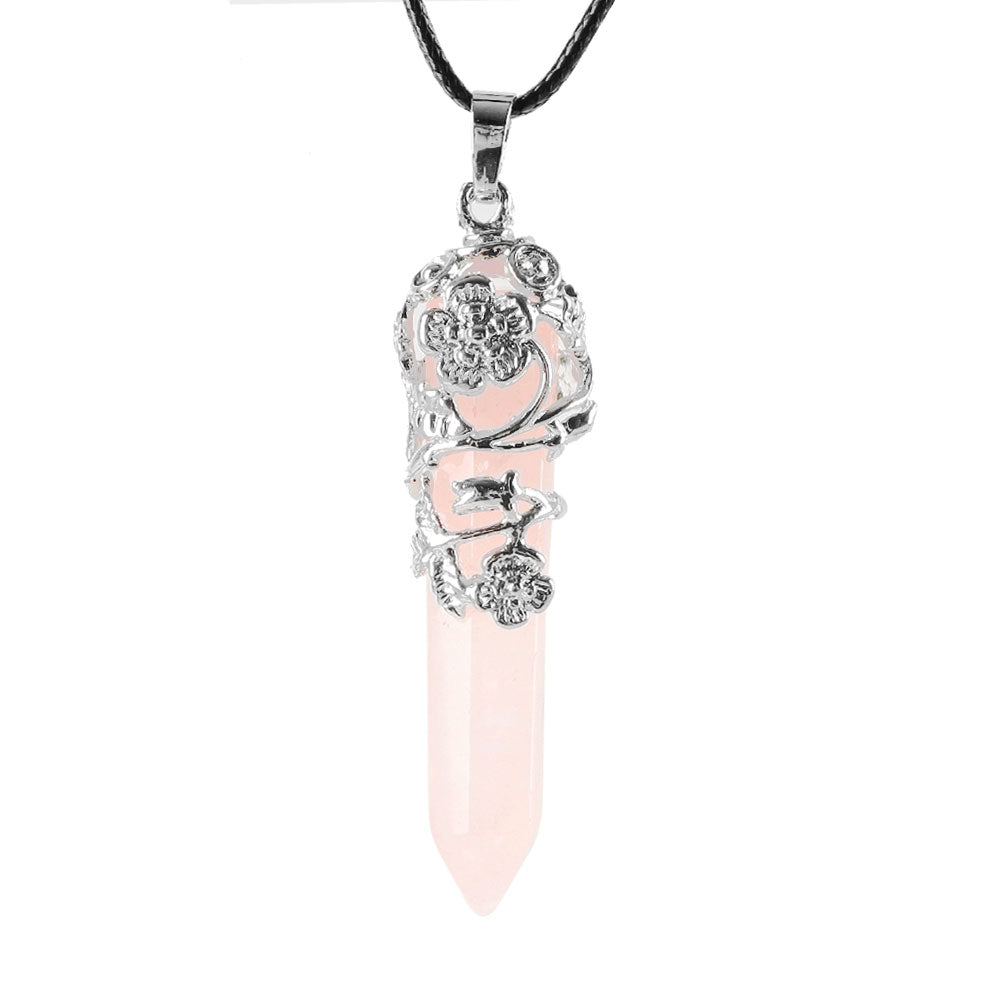 Flower Wrapped Rose Quartz Healing Crystal Pendant