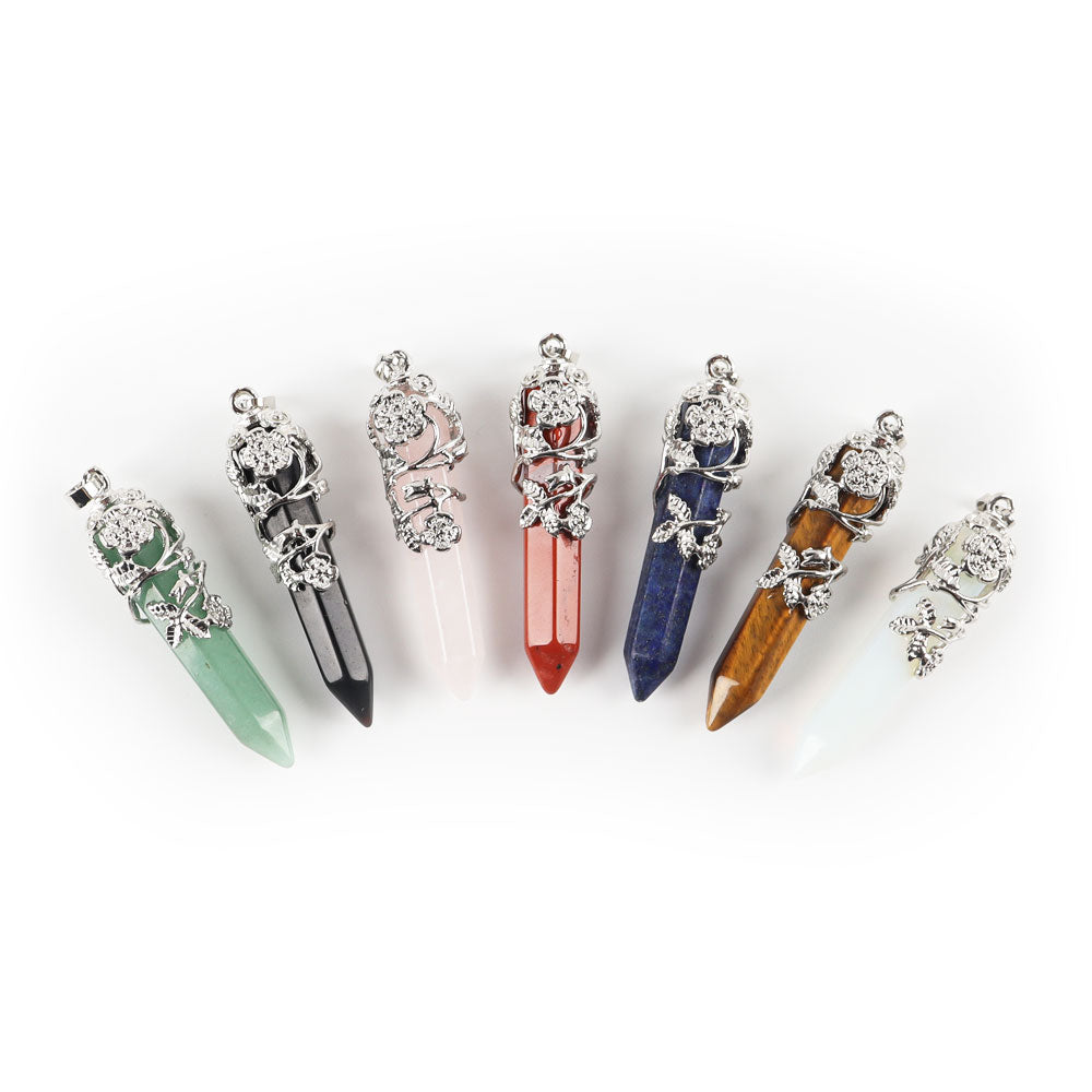 Flower Wrapped Rose Quartz Healing Crystal Pendant