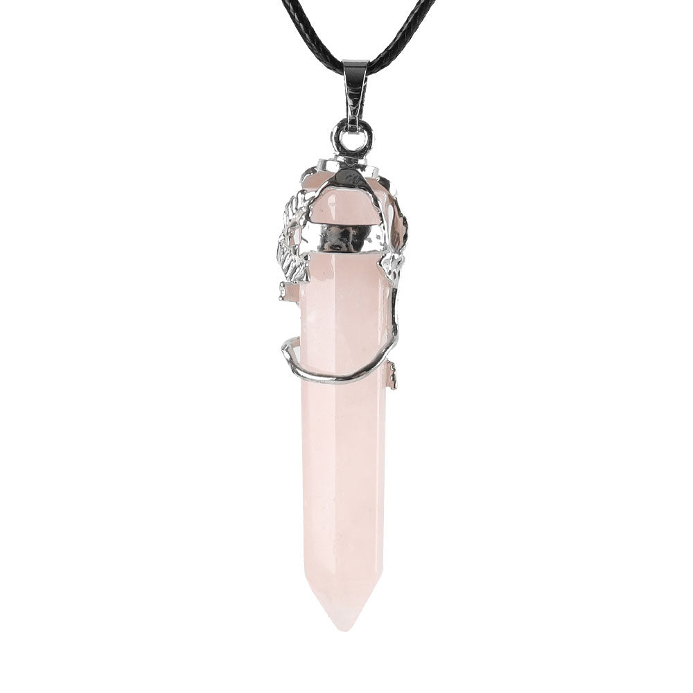 Flower Wrapped Rose Quartz Healing Crystal Pendant