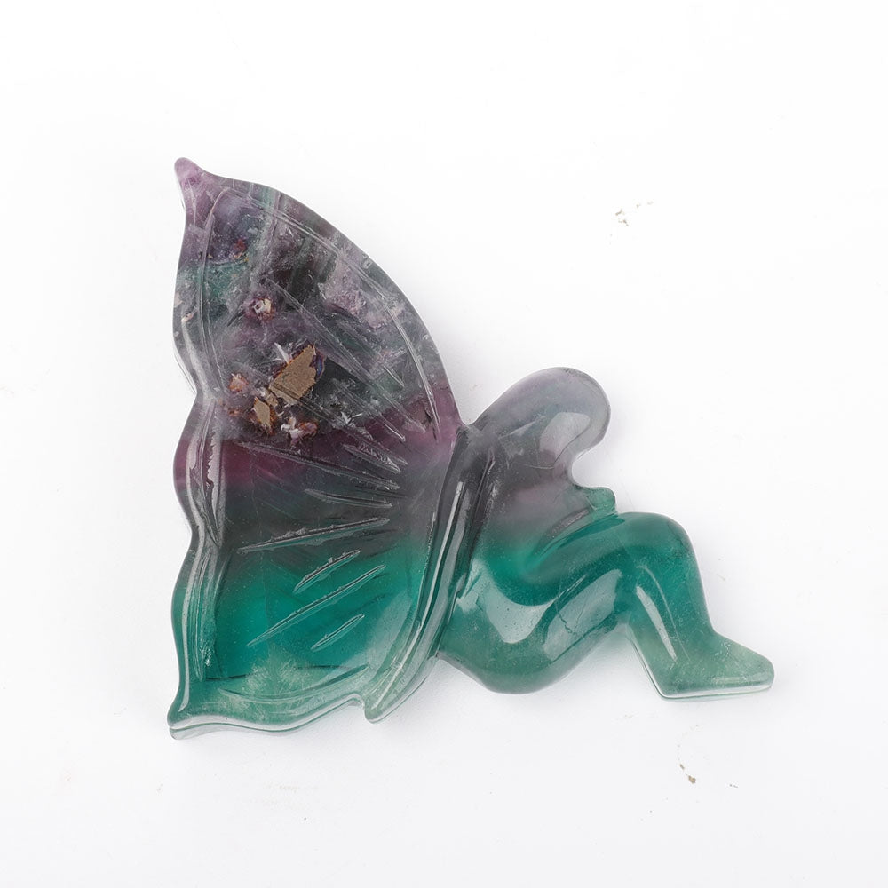 Fluorite Crystal Butterfly Carving 3.5in Handcrafted Figurine