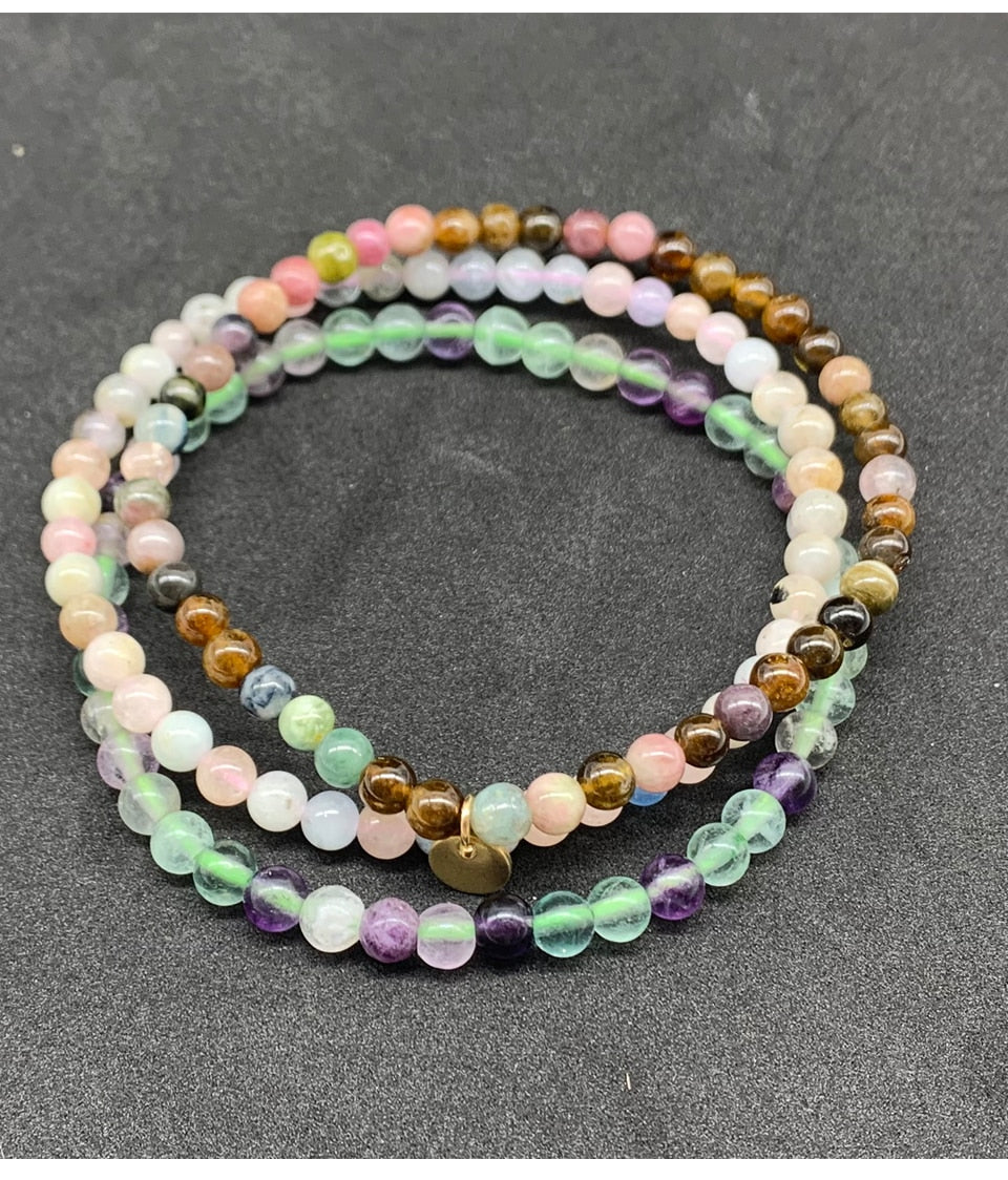 Fluorit, Tigerauge, Amethyst Armband Set