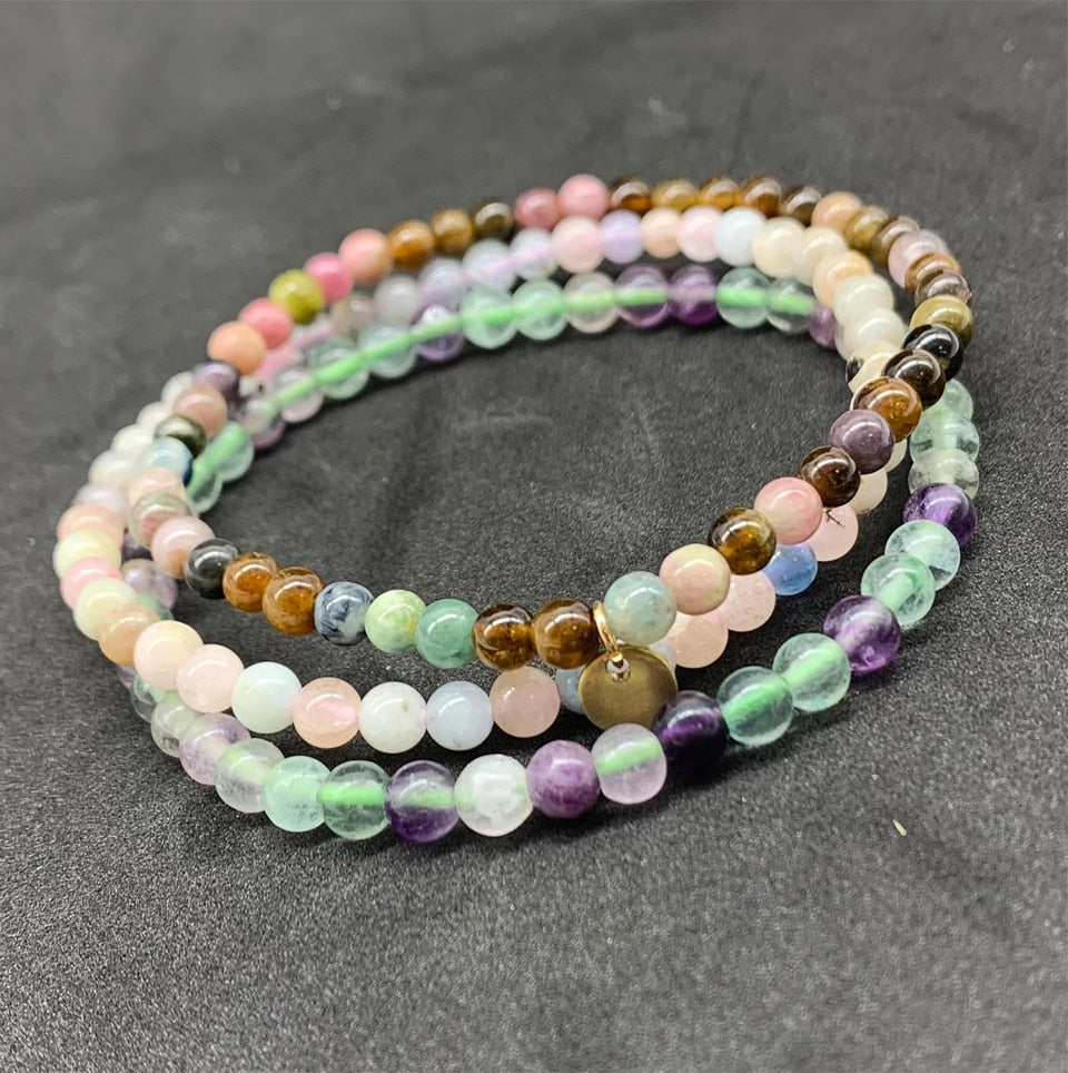 Fluorit, Tigerauge, Amethyst Armband Set