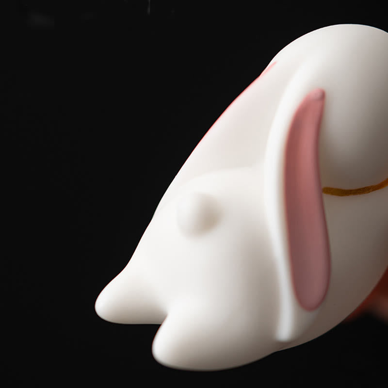 Räuchergefäß aus Keramik mit Bambusmatte „Flying Rabbit“ für Wohlstand