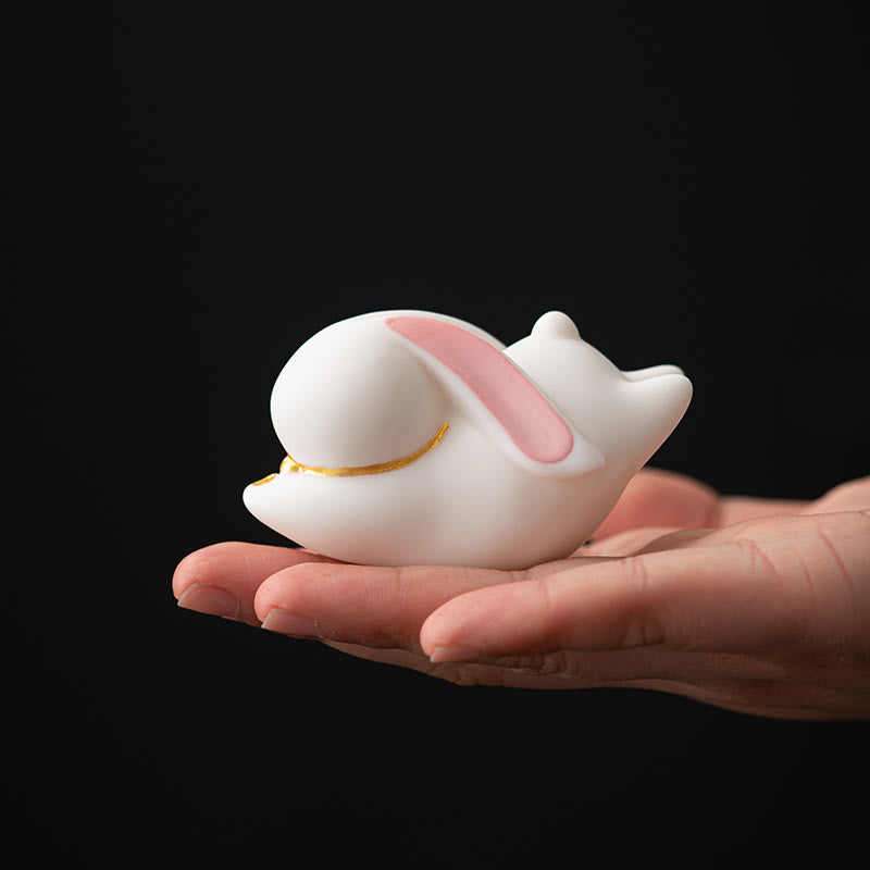 Räuchergefäß aus Keramik mit Bambusmatte „Flying Rabbit“ für Wohlstand