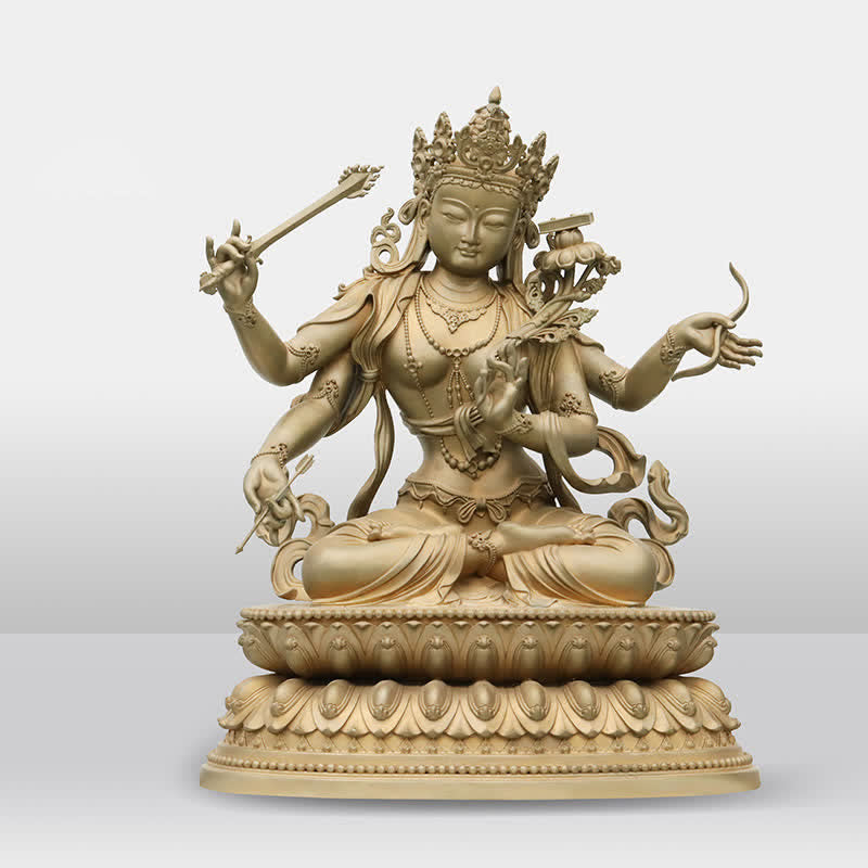 Vierarmige Manjusri-Buddha-Statue aus Kupfer, 10 cm, Meditation
