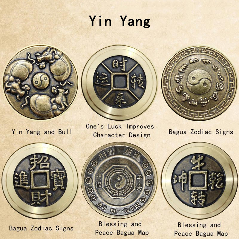 Vier Tiere Feng Shui Yin Yang Messing Münze Dekor