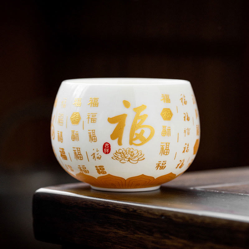 Keramik-Gaiwan mit Fu-Charakter, 150 ml, Meditationstee-Set