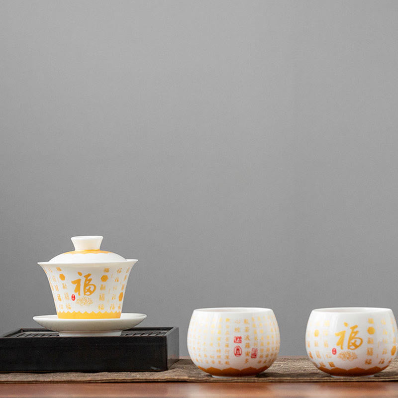 Keramik-Gaiwan mit Fu-Charakter, 150 ml, Meditationstee-Set