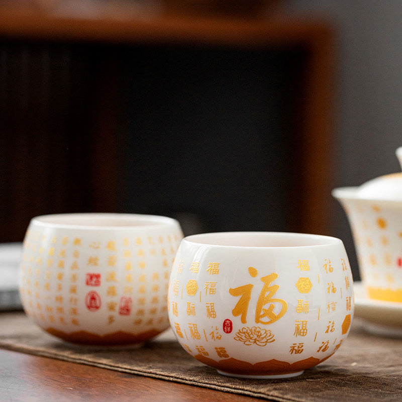 Keramik-Gaiwan mit Fu-Charakter, 150 ml, Meditationstee-Set
