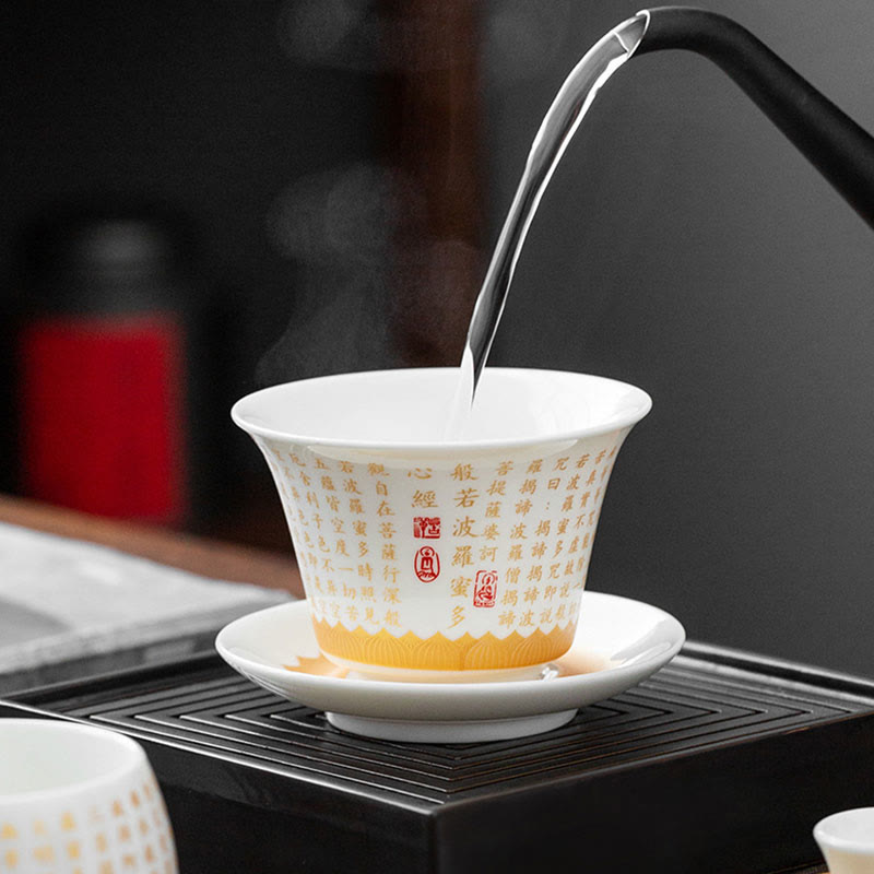 Keramik-Gaiwan mit Fu-Charakter, 150 ml, Meditationstee-Set