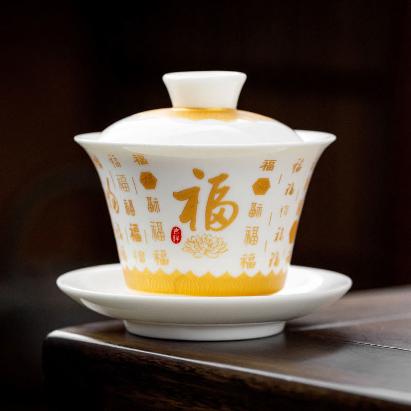 Keramik-Gaiwan mit Fu-Charakter, 150 ml, Meditationstee-Set