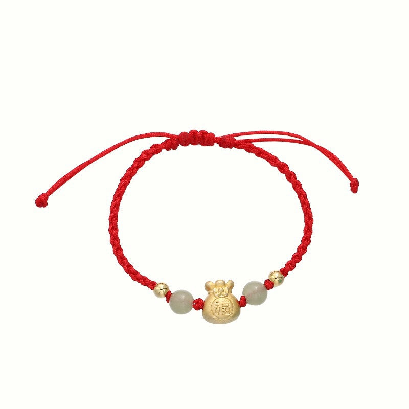 Fu Charakter Glücksbringer Jade Perle geflochten Unisex Armband