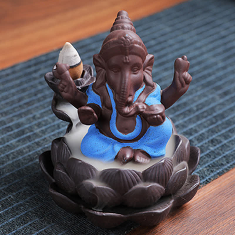 Ganesh-Elefant, violetter Rückfluss-Räucherbrenner aus Ton