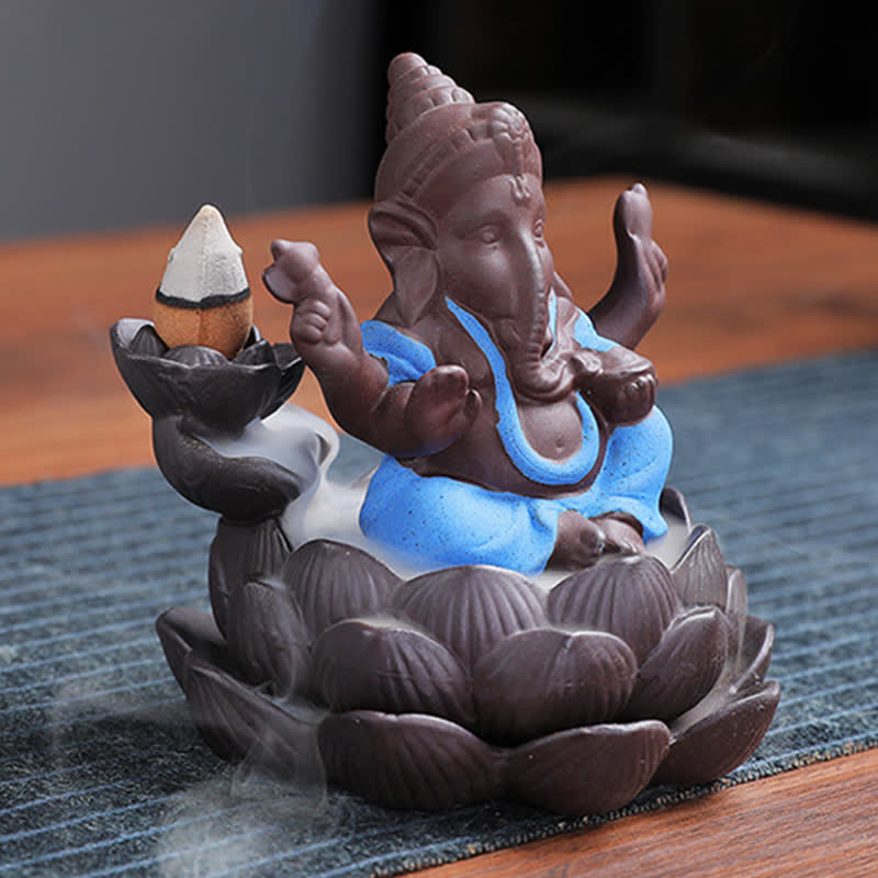 Ganesh-Elefant, violetter Rückfluss-Räucherbrenner aus Ton