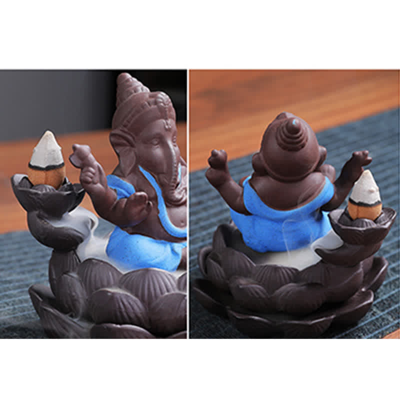 Ganesh-Elefant, violetter Rückfluss-Räucherbrenner aus Ton