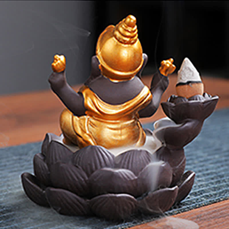 Ganesh-Elefant, violetter Rückfluss-Räucherbrenner aus Ton